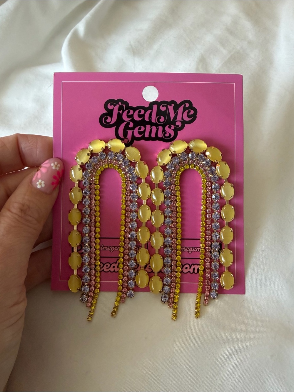 Feed me gems Yellow & purple Crystal Drop Earrings